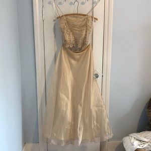 Champagne 2 piece lace up prom dress